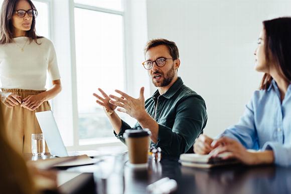 meeting with man talking with hands